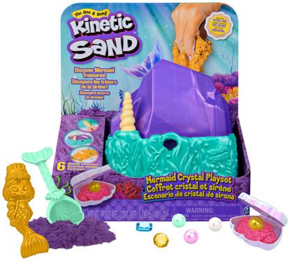 Picture of Kinetic Sand, Mermaid Crystal Playset, 1.06lbs of Play Sand, Gold Shimmer Sand, Storage and Tools, Sensory Toys for Kids Ages 3 and up