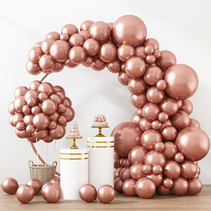 Picture of RUBFAC 129pcs Rose Gold Balloons Latex Balloons Different Sizes 18 12 10 5 Inches Party Balloon Kit for Birthday Party Graduation Baby Shower Wedding Holiday Balloon Decoration