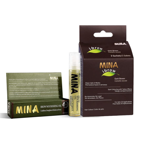 Picture of Mina ibrow Hair Color Dark Brown|Natural Spot coloring Hair Tinting Powder with brow Nourishing Oil For Professional, Water and Smudge Proof | No Ammonia, No Lead with 100% Gray Converge|Stays Up to 6 Weeks |Vegan and Cruelty free