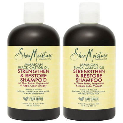 Picture of Shea Moisture Curly Hair Products, Strengthen & Restore Shampoo for Damaged Hair, 100% Pure Jamaican Black Castor Oil, Healthy Hair Growth, Cleanse & Nourish, Pack of 2 - 13 Oz Ea