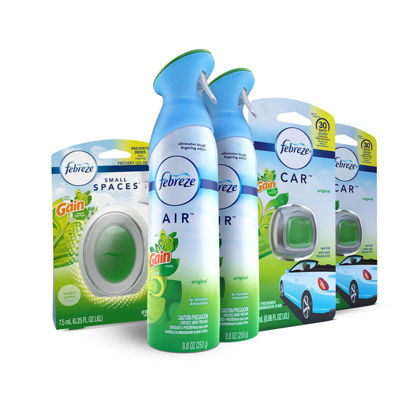 Picture of Febreze Air Freshener Bundle, Gain Original (2 Air Effects, 2 Car Vent Clips, 1 Small Spaces Air Freshener Kit)