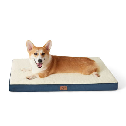 Picture of Bedsure Dog Bed for Medium Dogs - Orthopedic Medium Dog Beds with Removable Washable Cover, Egg Crate Foam Pet Bed Mat, Dog Bed Pillows for Up to 50lbs, Denim Blue