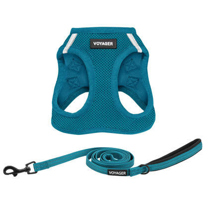 Picture of Voyager Step-in Air All Weather Mesh Harness and Reflective Dog 5 Ft Leash Combo with Neoprene Handle, for Small, Medium and Large Breed Puppies by Best Pet Supplies - Leash Harness (Turquoise), S