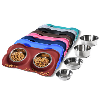 Picture of Hubulk Pet Dog Bowls 2 Stainless Steel Dog Bowl with No Spill Non-Skid Silicone Mat + Pet Food Scoop Water and Food Feeder Bowls for Feeding Small Medium Large Dogs Cats Puppies (Large, Burgundy)