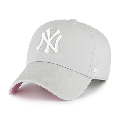 Picture of '47 New York Yankees Ballpark Clean Up Dad Hat Baseball Cap - Gray, Light Grey, White, Pink