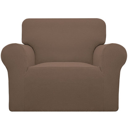 Picture of Easy-Going Stretch Chair Sofa Slipcover 1-Piece Couch Sofa Cover Furniture Protector Soft with Elastic Bottom for Kids, Pet. Spandex Jacquard Fabric Small Checks (Chair, Brown)