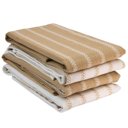 Picture of LANE LINEN Kitchen Towels Set - Pack of 4 Cotton Dish Towels for Drying Dishes, 18”x 28”, Kitchen Hand Towels, Absorbent Tea Towels, Dish Towels for Kitchen, Quick Drying Kitchen Towel Set - Light Tan