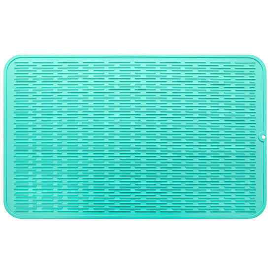 Picture of MicoYang Silicone Dish Drying Mat for Multiple Usage,Easy clean,Eco-friendly,Heat-resistant Silicone Mat for Kitchen Counter or Sink,Refrigerator or Drawer Liner Mint XXXL 28 inches x 18 inches