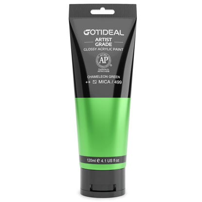 Picture of GOTIDEAL Iridescent Acrylic Paint Chameleon Green Tubes(120ml, 4.1 oz) Non Toxic Non Fading,Rich Pigments for Painters, Adults & Kids, Ideal for Canvas Wood Clay Fabric Ceramic Craft Supplies