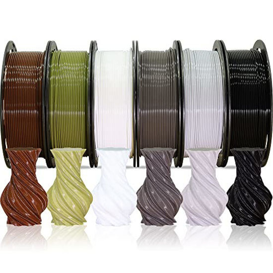 Picture of 1.75mm 3D PLA Filament 6 in 1 Bundle: Black, White, Light Grey, Dark Grey, Brown, Army Green; 6 Neutral Colors Packed, Each 250g, 6 Spools Packed, Total 1.5Kg 3D Printing Material by MIKA3D