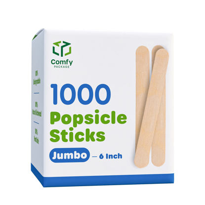 Picture of [1000 Count] Jumbo 6 Inch Wooden Multi-Purpose Popsicle Sticks,Craft, ICES, Ice Cream, Wax, Waxing, Tongue Depressor Wood Sticks
