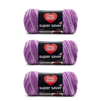 Picture of Red Heart Super Saver Purple Tones Yarn - 3 Pack of 141g/5oz - Acrylic - 4 Medium (Worsted) - 364 Yards - Knitting/Crochet