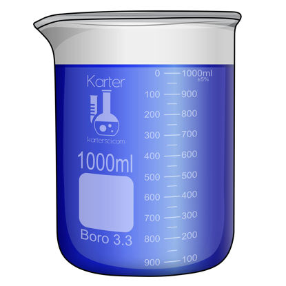 Picture of 1000ml Beaker, Low Form Griffin, Boro. 3.3 Glass, Double Scale, Graduated, Karter Scientific 213D27 (Single)
