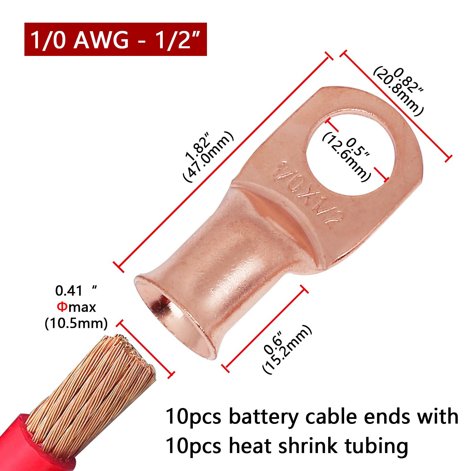 80 Pcs Copper Wire Lugs, Battery Terminal Connectors AWG 8 6