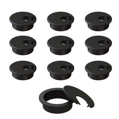 Picture of MAHDPRO Desk Grommet 2 Inch (50 mm) Pack of 10 - Black ABS Plastic Desk Cord Hole Cover to Arrange Cables & Wires Through Computer Table/Countertops
