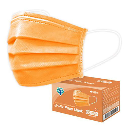 Picture of Medtecs Face Mask Disposable - 50/2000 PCS - Comfortable 3 Layer Breathable Mask, the Better Protection and Health Choice - CoverU Adult Mask - 50 PCS/Box - Orange