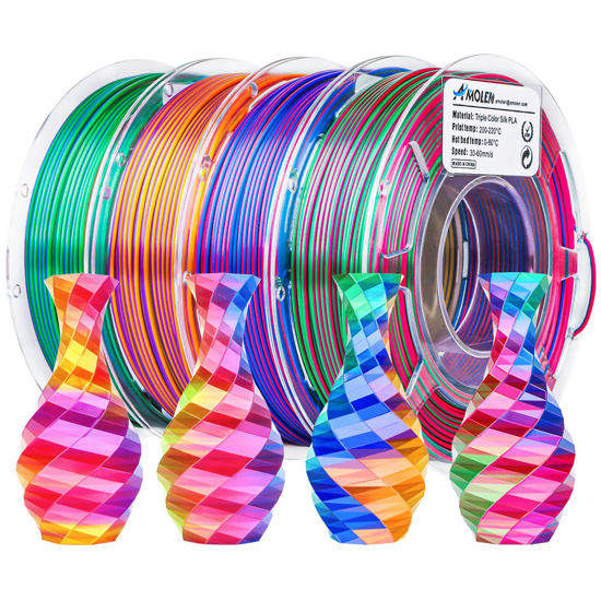 AMOLEN 3D Printer Filament Triple Color Silk PLA Filament 1.75mm, 3D  Printing Filament Bundle, 200g X 4 Pack