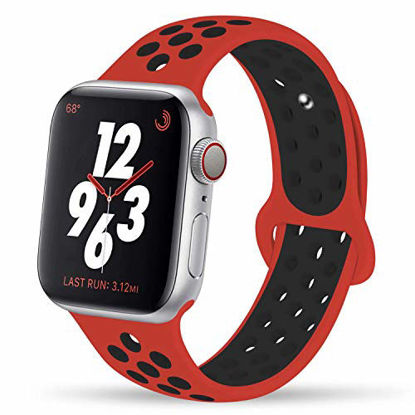 Picture of YC YANCH Greatou Compatible for Apple Watch Band,Soft Silicone Sport Band Replacement Wrist Strap Compatible for iWatch Apple Watch Series 5/4/3/2/1,Nike+,Sport,Edition,38mm 40mm M/L,Red Black