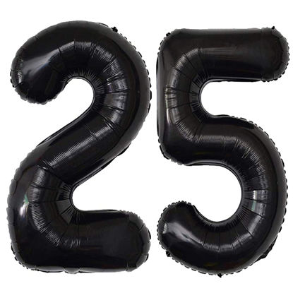 Picture of 25 Number Balloons Black Big Giant Jumbo Number 25 Foil Mylar Balloons for 25th Birthday Party Supplies 25 Anniversary Events Decorations