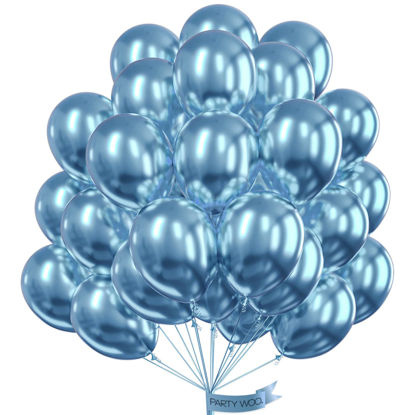 Picture of PartyWoo Metallic Blue Balloons, 50 pcs 12 Inch Metallic Light Blue Balloons, Blue Metallic Balloons, Latex Balloons, Metallic Balloons for Wedding Decorations, Birthday Decorations, Party Decorations