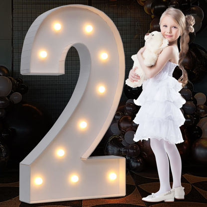 Picture of 4FT Marquee Light Up Numbers Letters, Mosaic Numbers for Balloons, Gaint Marquee Numbers, Number 2 Balloon, 12th 20th 21st Birthday Decorations, 22nd Birthday Party Decor, 2023 Graduation Decorations
