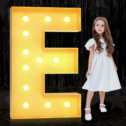 Picture of YOSWPP 4FT Large Marquee Light Up Letters Numbers Giant Mosaic Balloon Frame DIY Kit Alphanumeric Birthday Party Decor,Wedding Backdrop Decoration Anniversary Decoration Foam Board (E, 4FT)