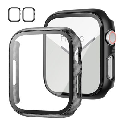 Picture of 2 Pack Case with Tempered Glass Screen Protector for Apple Watch Series 8 Series 7 45mm,JZK Slim Guard Bumper Full Coverage Hard PC Protective Cover Thin Case for iWatch 45mm Accessories,Carbon Fibre