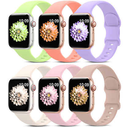 Picture of 6 Pack Sport Bands Compatible with Apple Watch Band 38mm 40mm 41mm 42mm 44mm 45mm 49mm,Soft Silicone Waterproof Strap Compatible with iWatch Apple Watch Series Ultra 8 7 6 5 4 3 2 1 SE Women Men