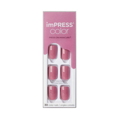 Picture of KISS imPRESS Color Press-On Nails, Gel Nail Kit, PureFit Technology, Short Length, “Petal Pink”, Polish-Free Solid Color Manicure, Includes Prep Pad, Mini Nail File, Cuticle Stick, and 30 Fake Nails