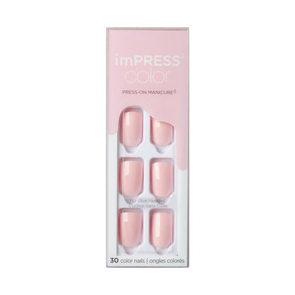 Picture of KISS imPRESS Color Polish-Free Solid Color Press On Nails, PureFit Technology, Short Length, 'Pick Me Pink', Includes Prep Pad, Mini Nail File, Cuticle Stick and 30 Fake Nails