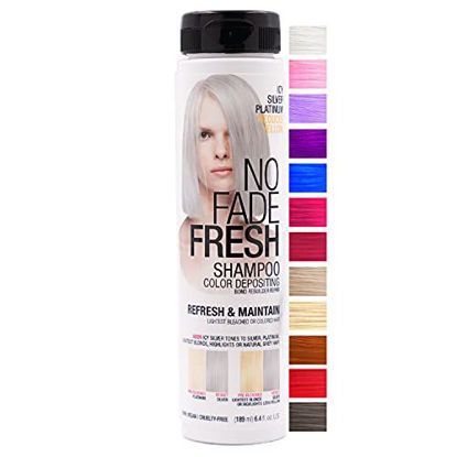 Picture of No Fade Fresh Icy Silver Platinum Hair Color Depositing Shampoo with BondHeal Bond Rebuilder - Toner to Remove Yellow on Blondes, Silvers & Gray Hair - Sulfate, Paraben, and Ammonia Free 6.4 oz