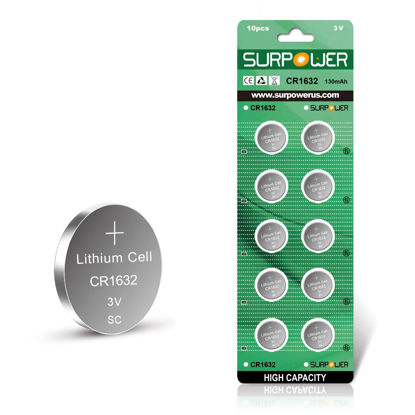Picture of SURPOWER CR1632 3V Lithium Battery CR 1632-10 Pack【5-Year Warranty】