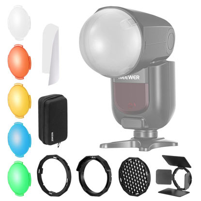 Picture of NEEWER Z1 Round Head Flash Accessories Kit for Z1-S, Z1-N, Z1-C Speedlite, Includes Barndoor, Honeycomb Grid, Gel Color Filters, Dome Diffuser, Diffuser Panel, Bounce Diffuser, Carrying Bag, GM-M1