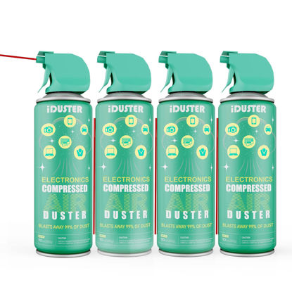 Picture of iDuster Compressed Canned Air Duster - 4 PCS Disposable Compressed Air Duster Can Cleaning for Computer,Keyboard, Jewelry, Car and Cellphone, 10oz