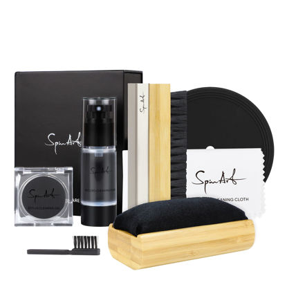 Picture of SpinArt Vinyl Record Cleaner Vinyl Record Cleaning Kit 8 -in-1,Includes Soft Velvet & Record Brushes, LP Cleaning Solution, Turntable Stylus Gel, Microfiber Cloth, Label Protector & Storage Box