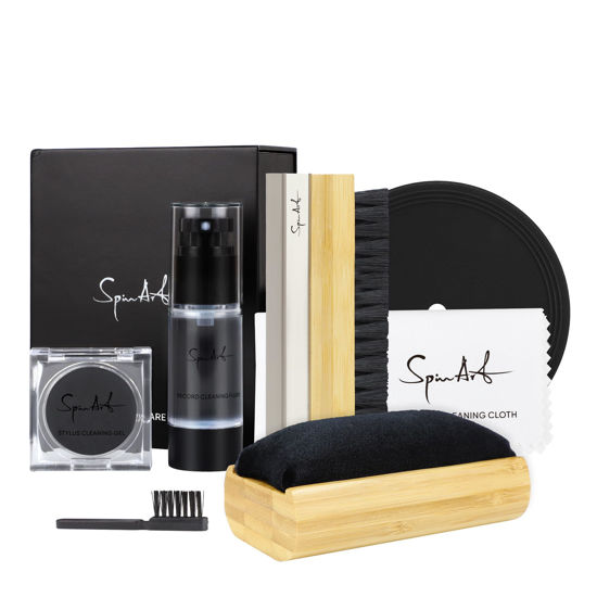 Picture of SpinArt Vinyl Record Cleaner Vinyl Record Cleaning Kit 8 -in-1,Includes Soft Velvet & Record Brushes, LP Cleaning Solution, Turntable Stylus Gel, Microfiber Cloth, Label Protector & Storage Box