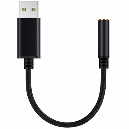 Picture of USB to 3.5 mm Jack Audio Headset Adapter Cable 0.6 Feet,External Stereo Sound Card Supported USB to TRRS 4-Pole aux Port Headphones, Compatible with Laptop,PC, Mac, PS4, Desktops etc (Black)