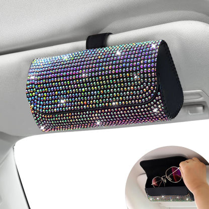 Picture of Accmor Bling Sunglasses Holder for Car Sun Visor, Sparkling Auto Glasses Clip Holder, Crystal Eyeglasses Storage Case Sunglass Organizer Protective Box for Vehicle, Truck, SUV, RV (Colorful Crystal)