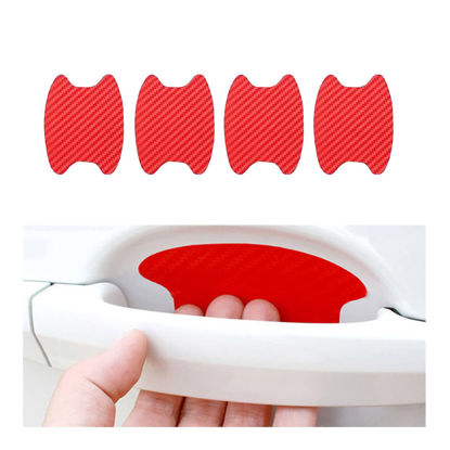 Picture of 4PCS Car Door Handle Sticker, Carbon Fiber Anti-Scratches Car Door Cup Protector, Non-Marking Auto Door Handle Protective Film, Universal for Most Car Handles (Red/4PCS)