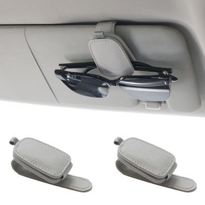 Picture of Yuoyar 2 Packs Sunglasses Holders for Car Visor - Magnetic Leather Sunglasses Holder and Ticket Card Clip - Car Visor Accessories (Silver Grey)