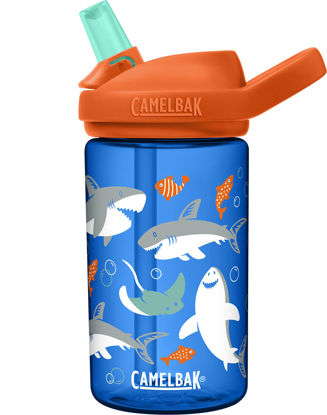 Picture of CamelBak eddy+ 14oz Kids Water Bottle with Tritan Renew - Straw Top, Leak-Proof When Closed, Sharks