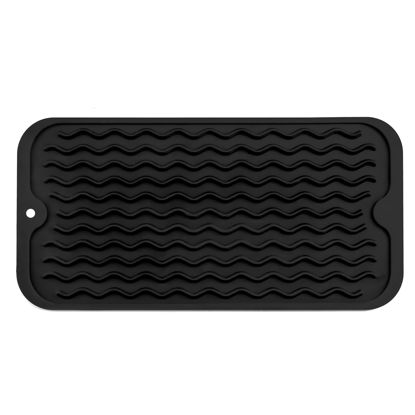 Picture of MicoYang Silicone Dish Drying Mat for Multiple Usage,Easy clean,Eco-friendly,Heat-resistant Silicone Mat for Kitchen Counter,Sink,Bar,Bottle,or Cup Black S 12 inches x 6 inches
