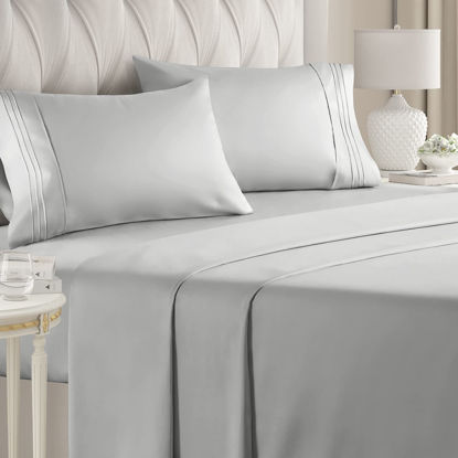 Picture of  Queen Size Sheet Set - Breathable & Cooling Sheets - Hotel Luxury Bed Sheets - Extra Soft - Deep Pockets - Easy Fit - 4 Piece Set - Wrinkle Free - Comfy - French Grey Bed Sheets - Queen Sheets