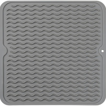 Picture of MicoYang Silicone Dish Drying Mat for Multiple Usage,Easy clean,Eco-friendly,Heat-resistant Silicone Mat for Kitchen Counter or Sink,Refrigerator or Drawer liner Grey M 12 inches x 12 inches