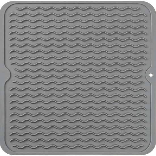 Picture of MicoYang Silicone Dish Drying Mat for Multiple Usage,Easy clean,Eco-friendly,Heat-resistant Silicone Mat for Kitchen Counter or Sink,Refrigerator or Drawer liner Grey M 12 inches x 12 inches