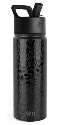 Picture of Simple Modern Water Bottle with Straw Lid Vacuum Insulated Stainless Steel Metal Thermos Bottles | Reusable Leak Proof BPA-Free Flask for School | Summit Collection | 18oz, Black Leopard
