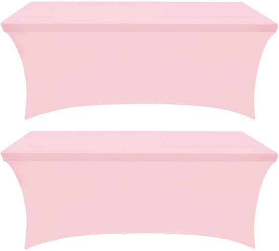 Picture of Utopia Kitchen Spandex Tablecloth 2 Pack [8FT, Pink] Tight, Fitted, Washable and Wrinkle Resistant Stretch Rectangular Patio Table Cover for Event, Wedding & Parties [96Lx30Wx30H Inch]