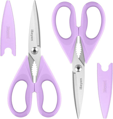 Picture of Kitchen Shears, iBayam Kitchen Scissors Heavy Duty Meat Scissors Poultry Shears, Dishwasher Safe Food Cooking Scissors All Purpose Stainless Steel Utility Scissors, 2-Pack (Pastel Purple)