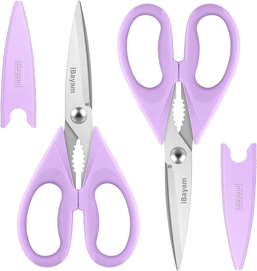 Picture of Kitchen Shears, iBayam Kitchen Scissors Heavy Duty Meat Scissors Poultry Shears, Dishwasher Safe Food Cooking Scissors All Purpose Stainless Steel Utility Scissors, 2-Pack (Pastel Purple)