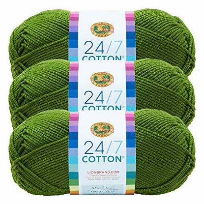 Picture of Lion Brand 24/7 Cotton Yarn, Yarn for Knitting, Crocheting, and Crafts, Grass, 3 Pack